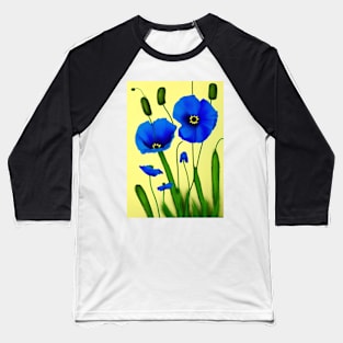 BEAUTIFUL BLUE POPPIES LIGHT YELLOW BACKGROUND Baseball T-Shirt